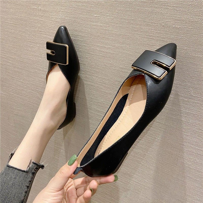 潮牌2021秋冬季浅口软底单鞋女尖头平底平跟瓢鞋小香风晚晚鞋韩版