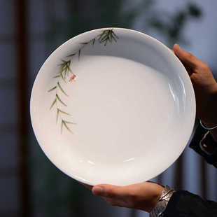 景德镇陶瓷餐具手绘田园风菜盘釉下彩家用高温瓷盘子新中式饭碗
