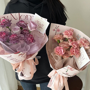 紫色混搭玫瑰康乃馨成品仿真花束送妈妈母亲节花束送长辈生日礼物
