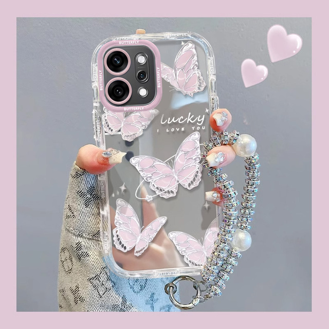 适用OPPOReno14手机壳Reno13镜面蝴蝶12/11女新款10por+带手链reno9全包防摔8/7se轻奢高级6/5G时尚爆款OPPO