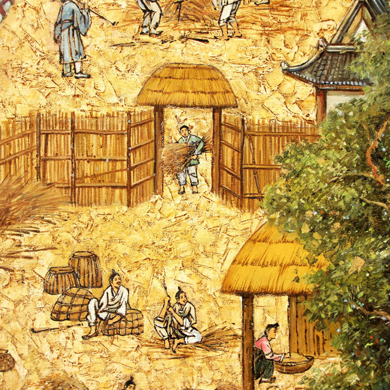 (朝鲜)于哲明1.5米油画《丰收》白虎美术创作社 小芃画廊