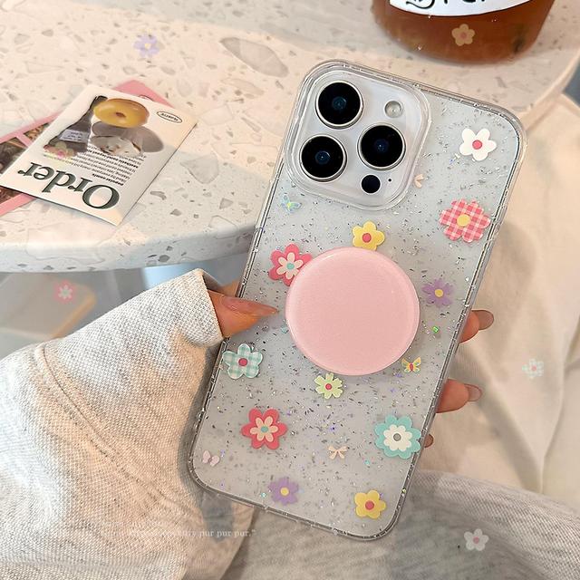 春日小花朵适用iphone16手机壳苹果15promax闪粉14小清新支架13透
