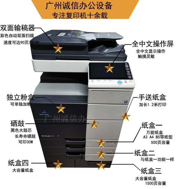 柯美bh754 364e363 452 552 454e554e652c654E a3+高速黑白复印机