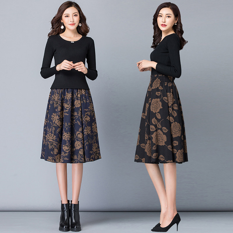 2020半身裙中裙大摆裙高腰a字裙过膝厚裙子秋冬季中长裙短裙女裙