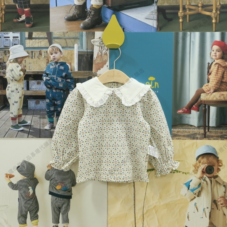 2022春秋款韩国moimoln小云朵女童装娃娃衫衬衫碎花儿童韩版b34p