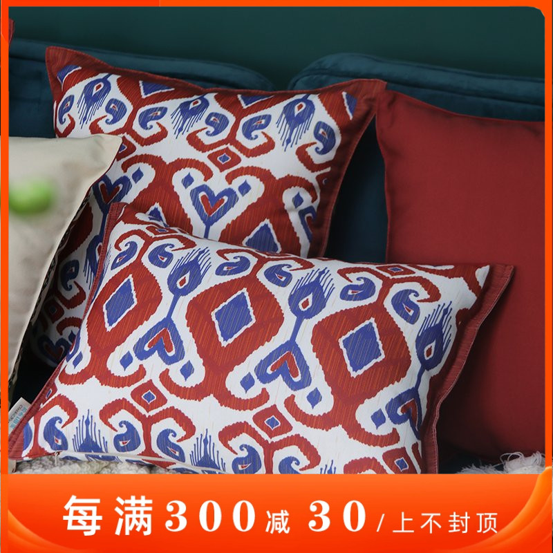 简约民族红色美式沙发抱枕客厅靠背床头靠垫腰枕靠枕套不含芯定制