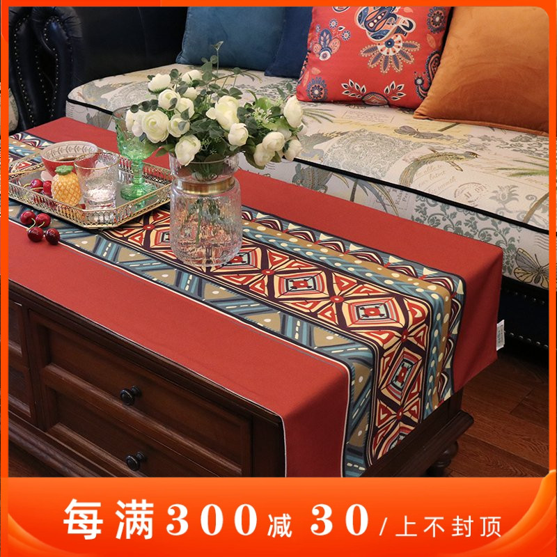 美式茶几桌布棉麻客厅家用长方形喜庆红色餐桌布艺电视柜盖布定制
