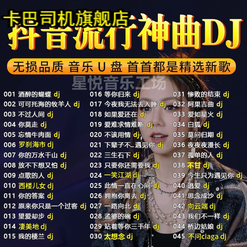 抖音热歌DJ车载U盘网络热门流行榜单dj精选无损歌曲MP3/4音乐优盘