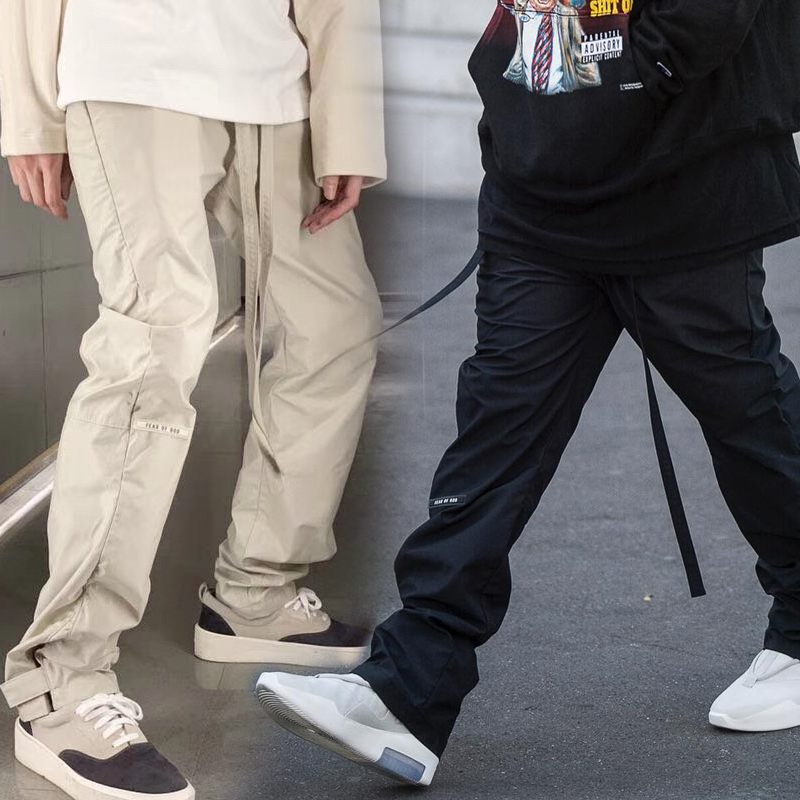 尼飘_自主fear of god fog 第六季 魔术贴 尼龙拼接 飘带长裤运动裤子