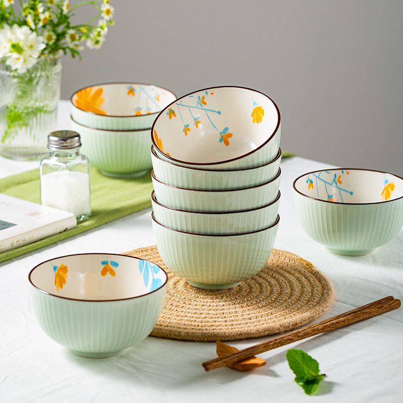 日式好看的陶瓷碗家用防烫米饭碗釉下彩新款面碗吃饭碗组合餐具