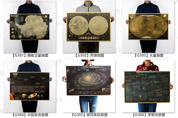 天文学信息图 月球火星太阳系南极卫星地图 大学生书房海报装饰画