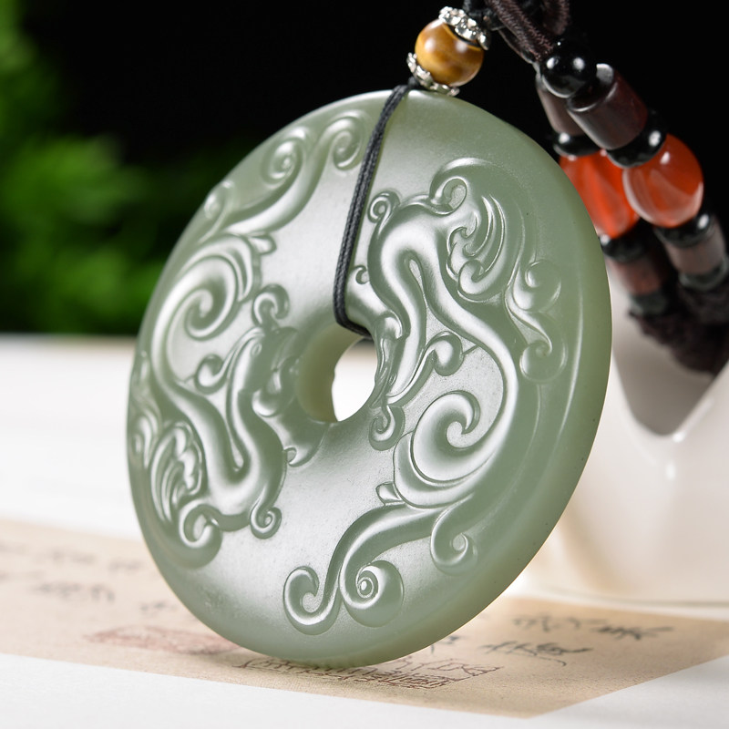 仿古龙凤玉圆满【龙凤呈祥】和田玉挂件 63.50克