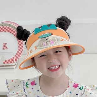 儿童防晒帽遮阳帽子女款2024新款春夏季薄款带风扇防紫外线空顶帽