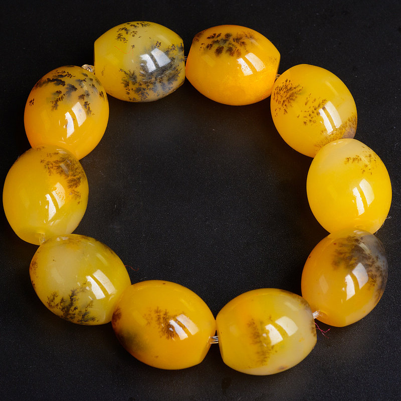 138.2g云南龙陵a货黄龙玉【精美水草桶珠手串】4-74