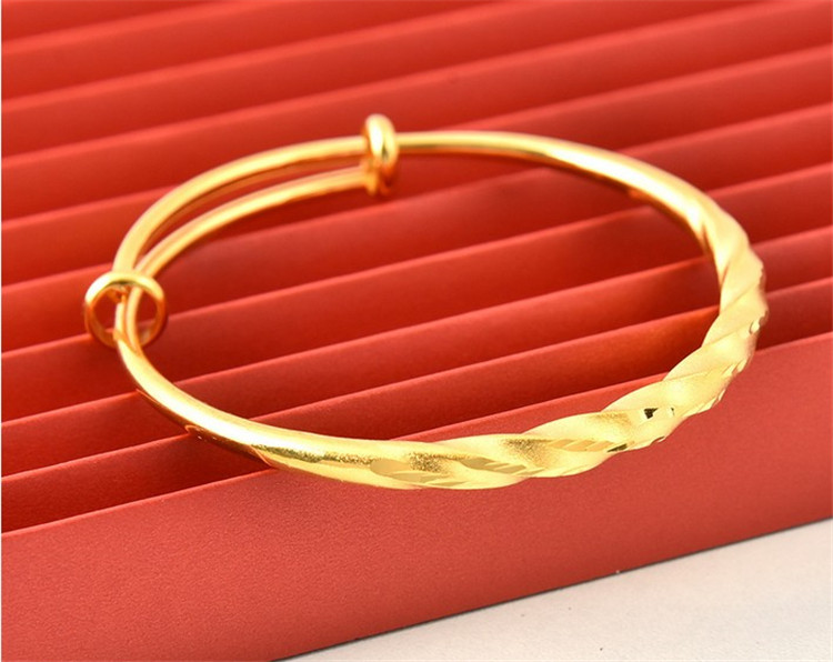 古法传承越南沙金手镯女实心推拉镀金手镯手环镯子可调节久不掉色