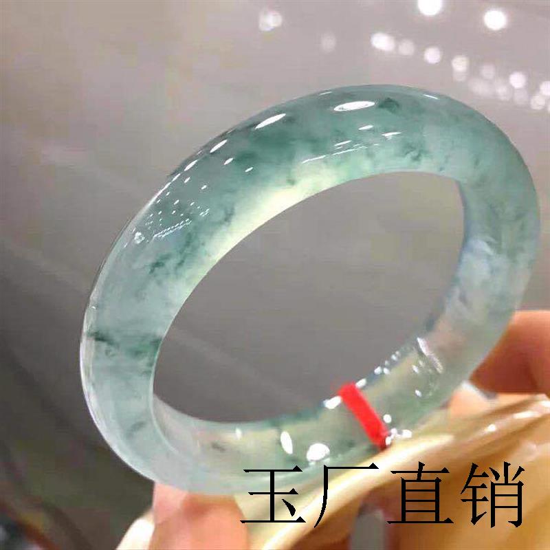 冰种飘花翡翠色手镯缅甸圆条老坑精品