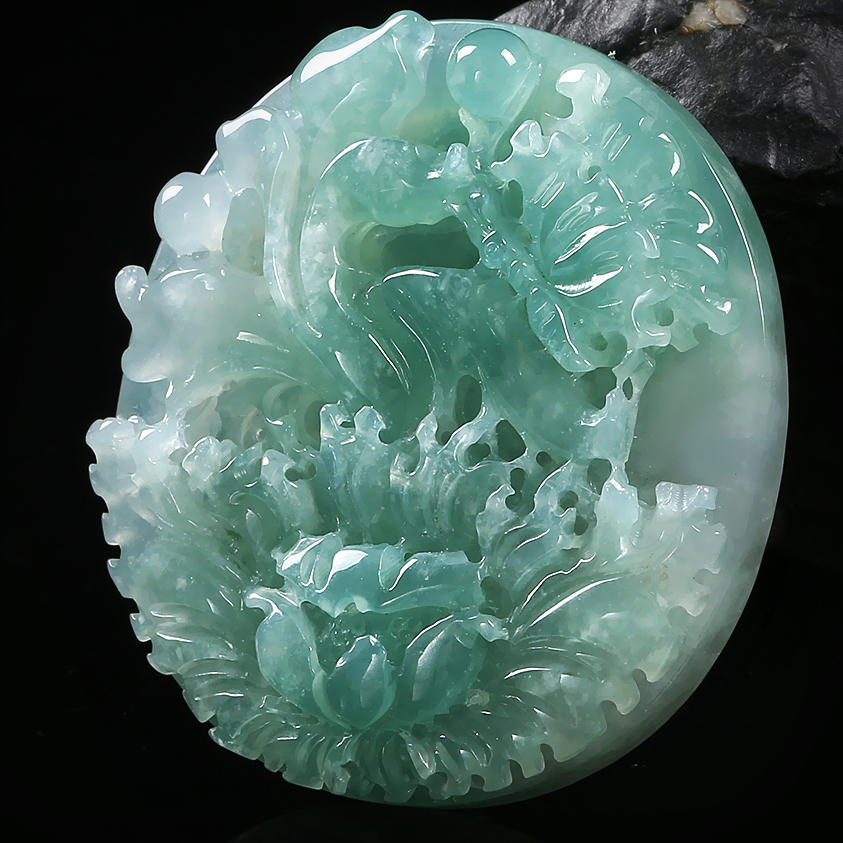 天然缅甸a货翡翠牡丹花吊坠 花开富贵 61.64克