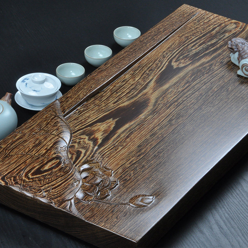 整块鸡翅木茶盘家用实木大号茶海功夫茶具红木排水式简约茶台托盘