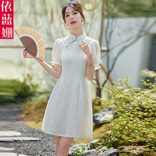 小个子新中式连衣裙女夏季短袖国风2024新款提花收腰显瘦改良旗袍