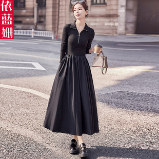 法式赫本风黑色长袖针织连衣裙子女春秋2024年新款高级感显瘦长裙