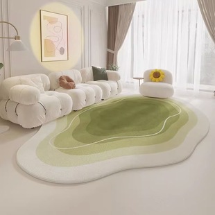 奶油风异形地毯客厅轻奢高级沙发家用浅绿色云朵不规则地毯卧室