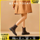 BeauToday切尔西靴女靴子2024新款BT布洛克单靴棕色英伦风短靴女