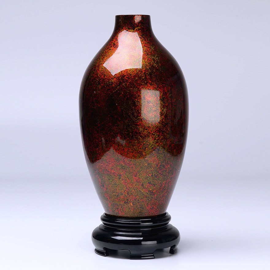 小赤宝砂花瓶 福州漆艺大师许德越亲作 脱胎漆器