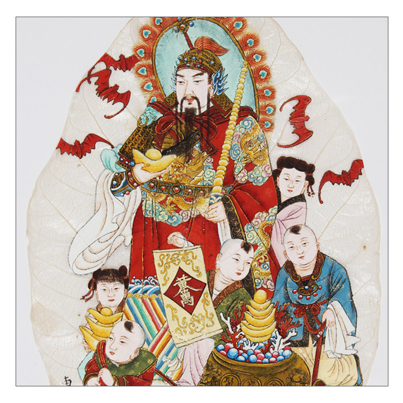 李东《禄星》菩提叶工笔画