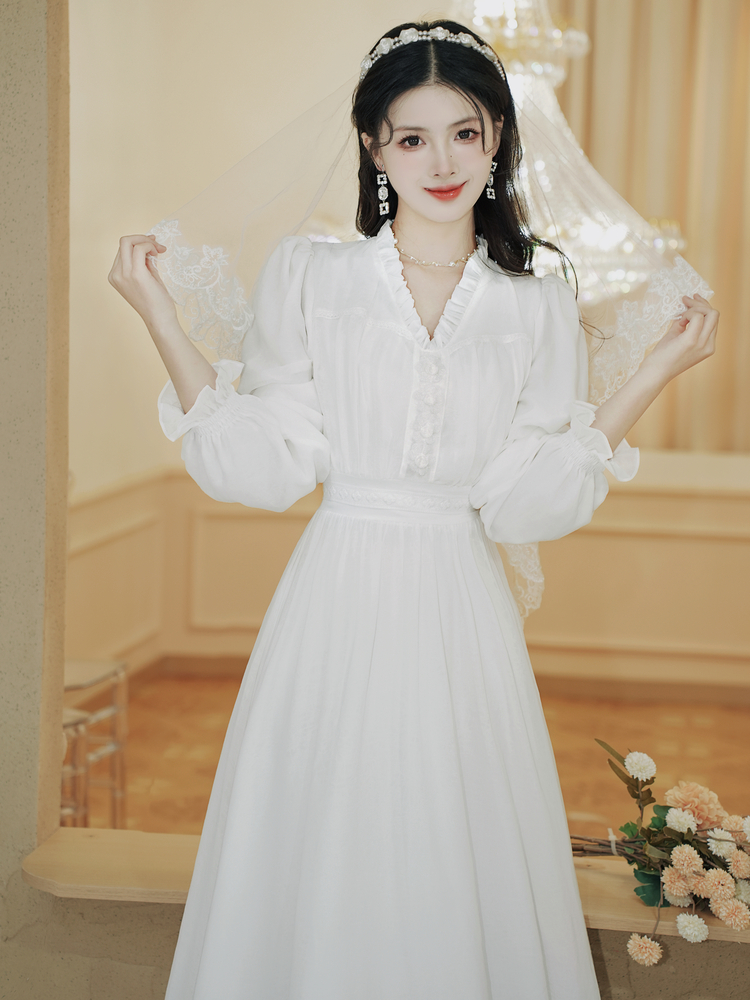 简约新娘婚纱日常领证礼服伴娘连衣裙2024年轻款甜美仙女修身长裙
