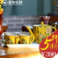 陶瓷茶具 手绘茶具 欧式花鸟茶具 古典花卉装饰整套茶具 6件套