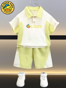 小黄鸭儿童短袖polo衫套装夏季薄款2024新款小童休闲男童洋气夏装