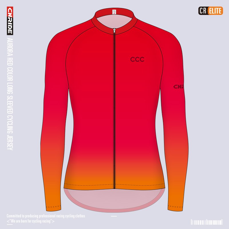 CNRIDE夏季新款极光橙红色超轻透气速干长袖上衣公路山地车骑行服