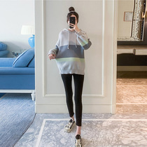 Pregnant women's Hoodie medium length T-shirt fall / winter 2020 new loose long sleeve stripe casual top
