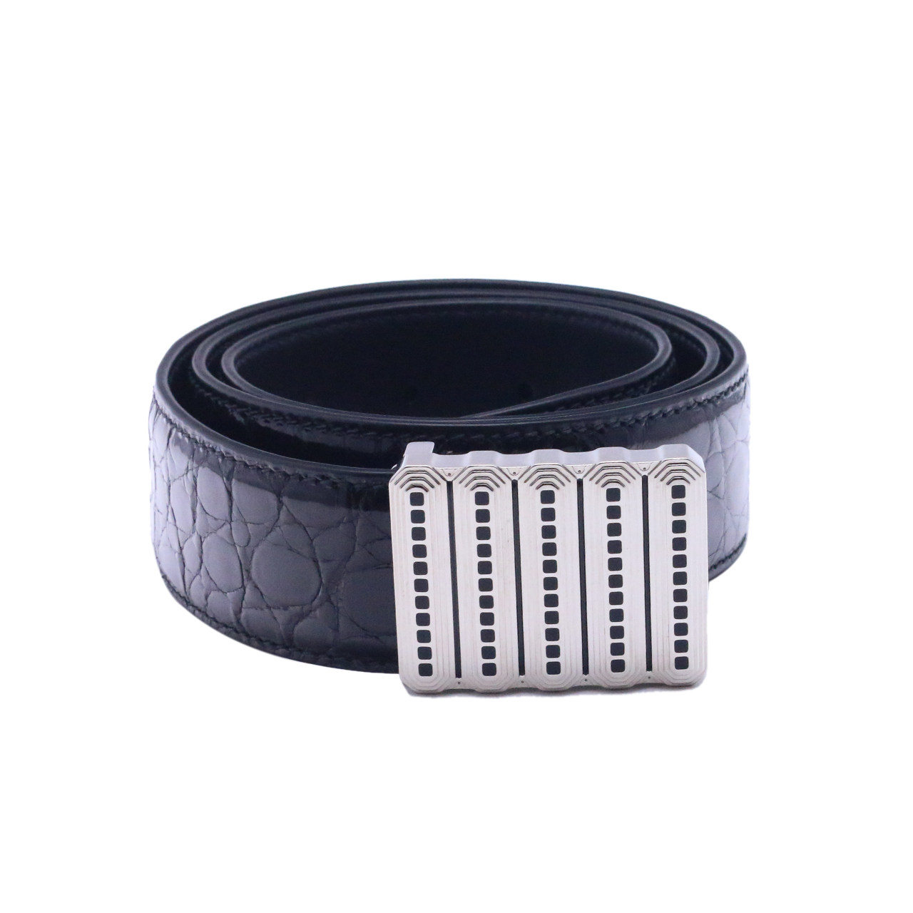 [9.9新]史蒂芬stefanoricci男士腰带85cm银头黑色鳄鱼皮1106