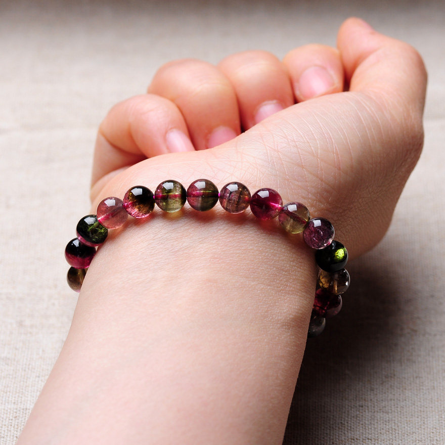 珍藏玻璃体 双色碧玺手链浓艳色 厂家新货 7.7mm 17克