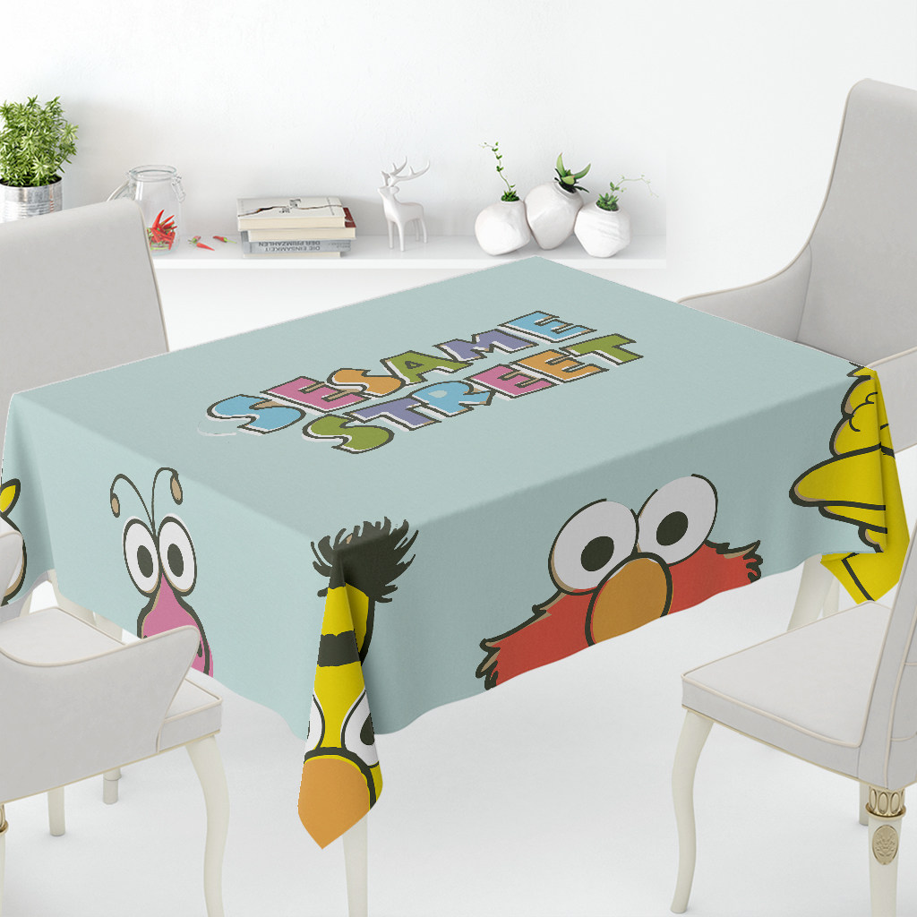 芝麻街桌布儿童卡通书桌布防水防油卡塔沙芝麻街联名亚麻桌布定制