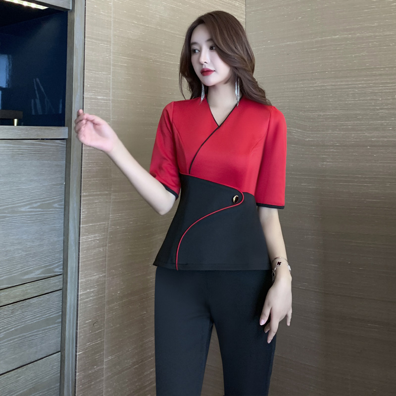 足疗工服足浴技师工作服足疗店2022年新款沐足工衣显瘦气质套装女