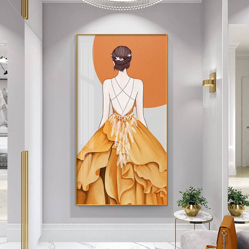 简约现代轻奢玄关装饰画美女人物过道客厅背景墙壁画大厅走廊挂画