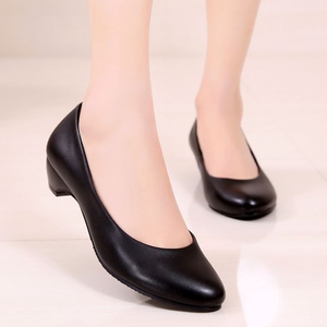 酒店工作鞋女黑色职业银行上班鞋正装面试女鞋中低跟单鞋皮鞋工鞋