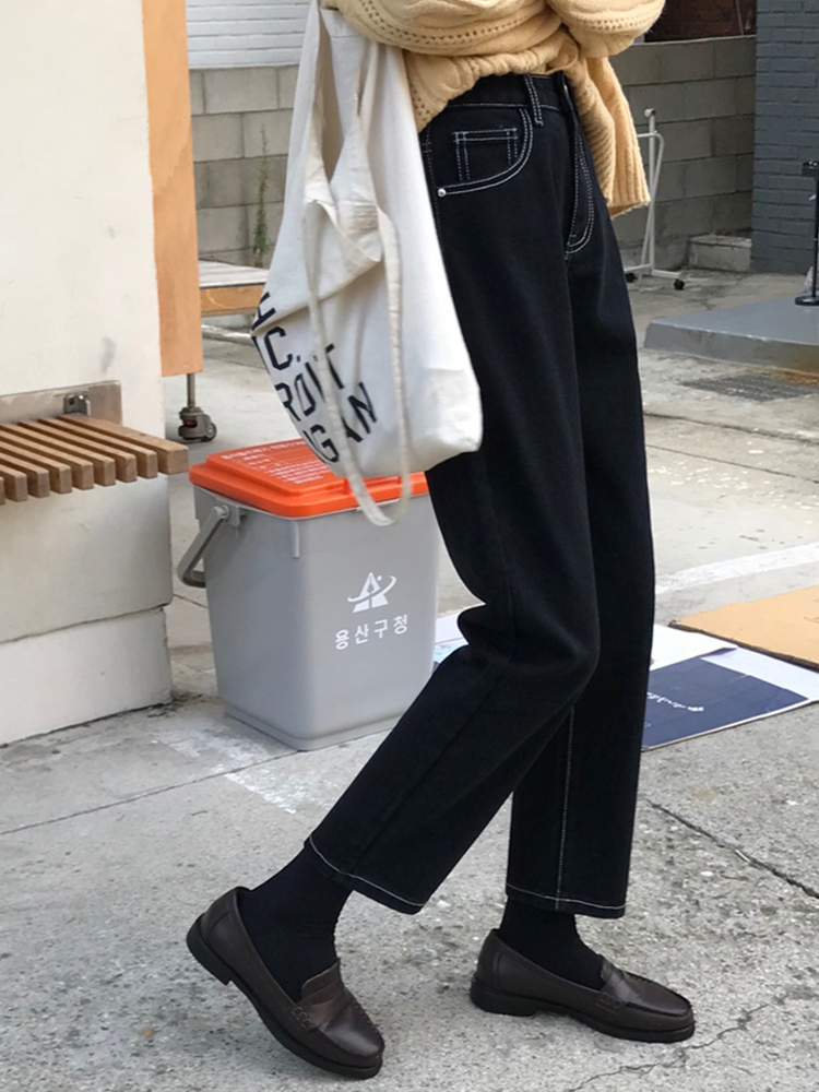 梨型身材裤子显瘦烟管裤女胖妹妹大码女装女士秋冬新款高腰牛仔裤