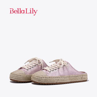 BellaLily2024春季新款外穿半包拖鞋女麻绳渔夫鞋一脚蹬复古板鞋