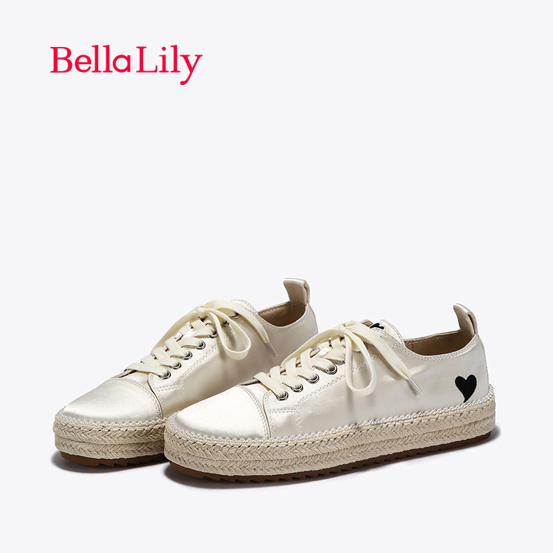 新品bellalily2022夏新款潮流做旧帆布鞋女编织底板鞋