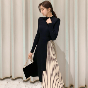 Medium length knitting skirt sweater dress