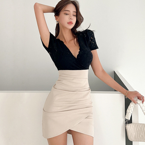 V-Neck Slim Fit Splice Lace Drape Hip Wrap Dress Fashion Dress