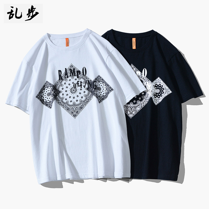 潮牌腰果花短袖t恤男纯棉夏季