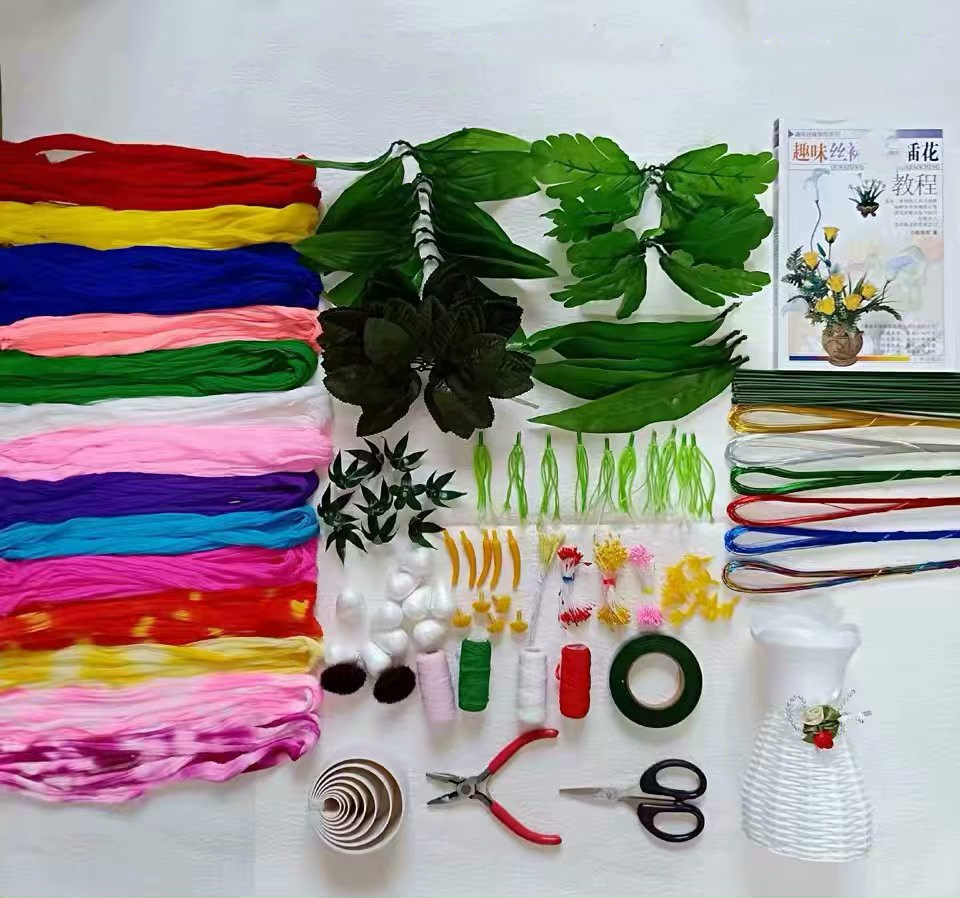 玫瑰花手工材料_丝网花材料套装包多种花型做网花材料包制作玫瑰百合