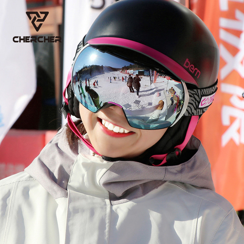 chercher 滑雪镜男女双层大球面防雾滑雪镜 可以快速换镜片bounce