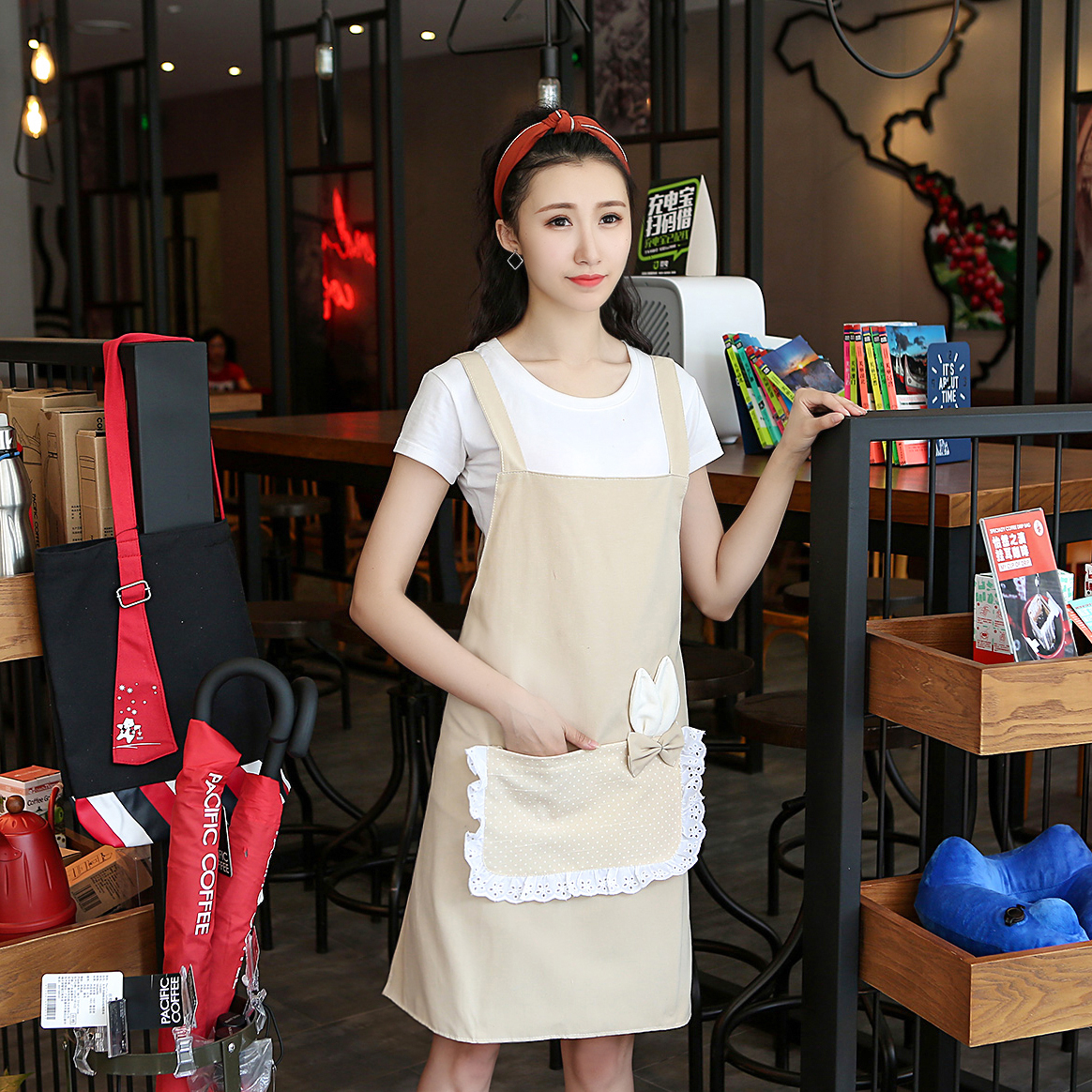 可爱围裙韩版时尚包邮厨房背带式工作服定制logo成人女士做饭围腰