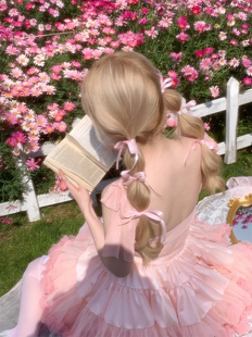 芭蕾少女蝴蝶结丝带编发绑发头饰扎双马尾粉色缎带飘带头绳发饰仙