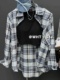 WH JIA春季新款韩系拼色格纹长袖衬衫+工字吊带背心两件套装女潮